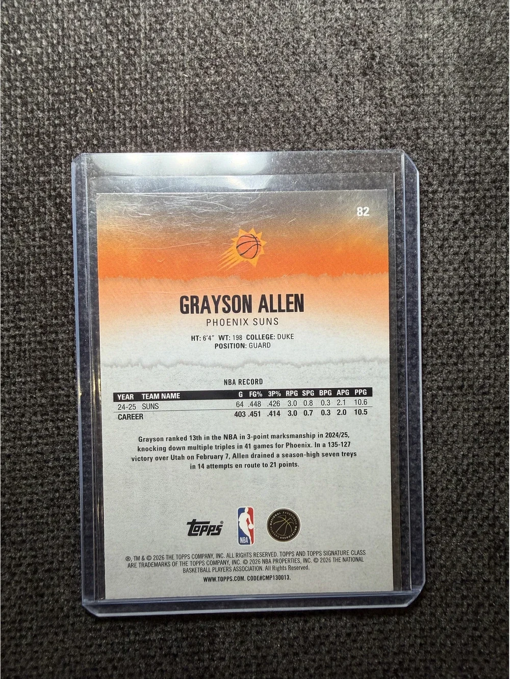 Topps NBA Grayson Allen Phoenix Suns Rookie Card #158/175
